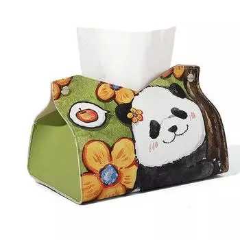 Крышка коробки для салфеток в виде панды, картина маслом, коробка для салфеток для гостиной, дома, высококачественная креативная кожаная салфетка, настольная бумажная коробка для хранения, автомобильная бумажная коробка A
