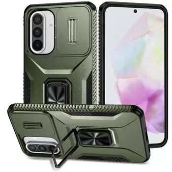 Крышка объектива камеры с кольцом для автомобильного крепления, подставка, гибридный жесткий ПК, мягкий TPU, противоударный защитный чехол для Samsung Galaxy S25 S24 S23 Ultra A16 A56 A26 A55 A15 Samsung Galaxy S22 армия зеленый