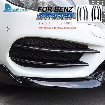 Крышка противотуманной фары из углеродного волокна для Mercedes Benz C Class W205 C180 C200 C250 C260 C300 2015-2018, аксессуары для переднего бампера, спойлера A Carbon fiber Style