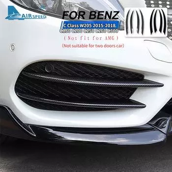 Крышка противотуманной фары из углеродного волокна для Mercedes Benz C Class W205 C180 C200 C250 C260 C300 2015-2018, спойлер переднего бампера A Carbon fiber Style