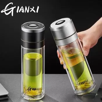 Крышка с одной кнопкой для высокотемпературного разделения чая, мужская офисная чашка для воды, чашка для чая с быстрым открытием, двойное стекло 320-500ml