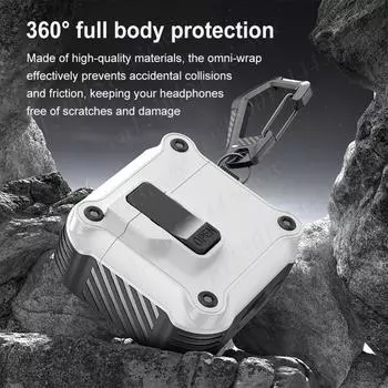 Крышка с замком для AirPods 4, защитный чехол с карабином, защитный чехол с надежной застежкой-зажимом для AirPods 4-го поколения 2024 чёрный