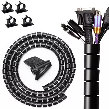 Крышка шнура большого внутреннего диаметра 28 мм для предотвращения утечки электроэнергии, организует и защищает спиральную трубку, длина 2 шт. В комплекте 4 кабеля для чёрный