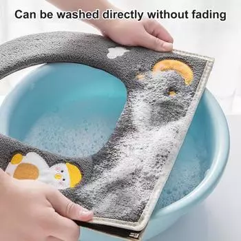 Крышка сиденья унитаза Кожа-аффинити Сохранить тепло Моющийся Отличный мультфильм Утка Лунная вышивка Все включено Молния Плюшевое кольцо Коврик для дома зелёный