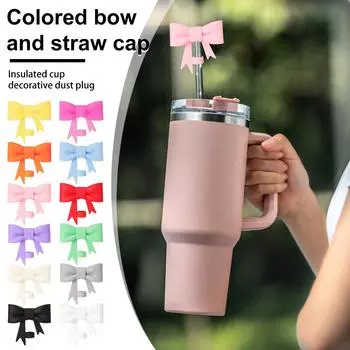 Крышка-соломинка с милым бантом, 10 мм силиконовая крышка-соломинка для стакана, крышка-соломинка с милым бантом, крышка-соломинка для стакана на 40 и 30 унций One Size бежевый