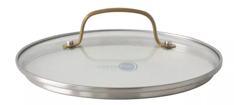 Крышка стеклянная Greenpan 20 см Нержавеющая сталь Золотая ручка Полностью усиленная Можно мыть в посудомоечной машине зелёный