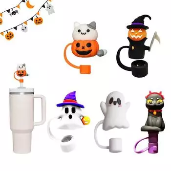Крышки для стаканчиков из соломы в стиле Хэллоуина, различные мультяшные изображения, милый стиль One Size
