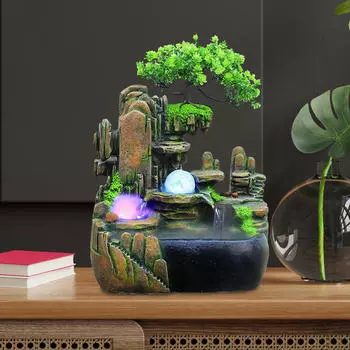 Крытый фонтан с красочным световым насосом, украшение стола ландшафтными ремеслами для with mist