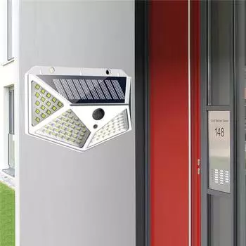 Крытый открытый 100 светодиодный солнечный свет настенный светильник датчик движения ... белый