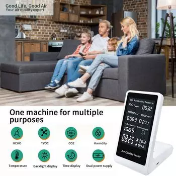 Крытый портативный детектор CO2, многофункциональный термогигрометр, домашний цифровой детектор воздуха, интеллектуальный черный белый