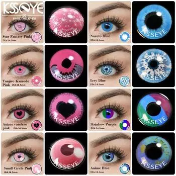 MillCreek 1par Halloween Cosplay Contact Lens Comic-Con Pink Blue Bright Anime Lens For Eyes Using 14.5MM Soft Girl Lens Large Pupils Lens 0 синий