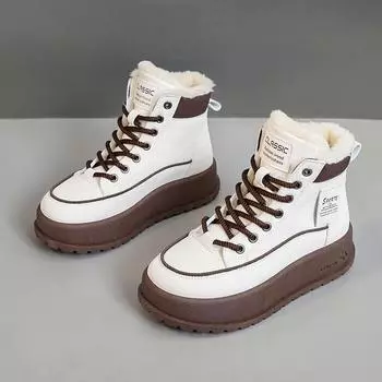 KT2811 Женские зимние туфли 2024 года в корейском стиле из бархата и хлопка средней длины — повседневный и стильный дизайн с цветовым сочетанием 36 хаки