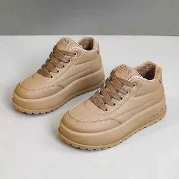 KT2812 Женские спортивные кроссовки 2024 года из однотонного хлопка для снега с толстой бархатной подкладкой для тепла 37 грязно-белый