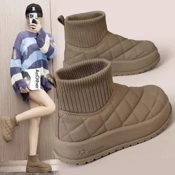 KT2819 Женские высокие теплые хлопковые туфли, осень/зима 2024, толстая подошва, однотонные, с бархатной подкладкой, увеличивающие рост 36 чёрный