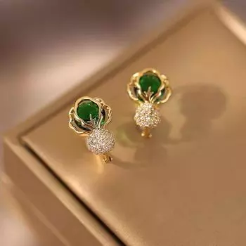 Ktlt/Cabbage Earrings for Women Niche Design Classy Earrings Temperament Wild Ear Clip Accessible Luxury Trendy Earrings New Arrival Green