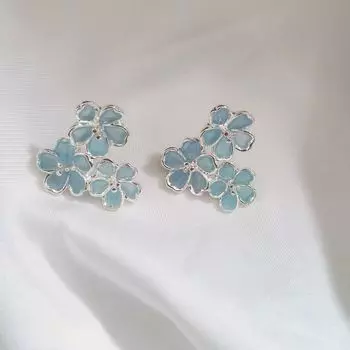 Ktlt/Super Fairy Sweet Elegant Flower Earrings Special-Interest Design Fancy Fashion Ear Studs Sweet Flowers Earrings Blue Flowers