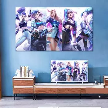 Куадрос Аниме LOL Игра Сексуальные Девушки Акали Ари Эвелин Кайса Плакат Домашний Декор Печать на Холсте Стены Искусства Декор Картины Маслом Картины 21*30cm