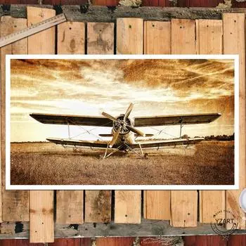 Куадрос Винтаж Самолет Ретро Стиль Старый Биплан Плакат Домашний Декор Холст Принт Настенный Художественный Декор Картины Маслом Художественные Фотографии 21*30cm