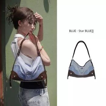 Kuang Hua Cun Starry Blue Niche Design Stylish Underarm Bag Star Blue In Stock
