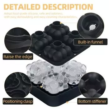 Кубическая форма с антипригарным покрытием, легкое извлечение из формы, многоразовый силиконовый пищевой продукт, 4 сетки, ледяной шар чёрный