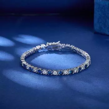Кубический цирконий 4 мм для женщин теннисные свадебные браслеты синий белый браслет круглой формы синий/белый