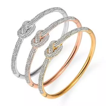 Кубический цирконий полный кристалл узел браслеты браслеты для женщин леди шарм вечерние украшения розовое золото цвет браслет браслет золотой