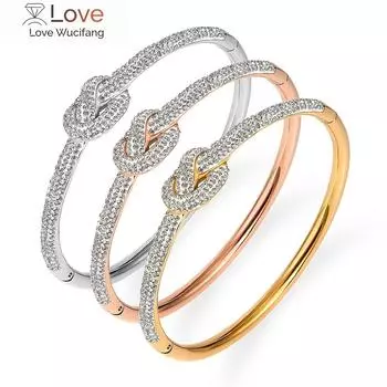 Кубический цирконий полный кристалл узел браслеты браслеты для женщин леди шарм вечерние украшения розовое золото цвет браслет браслет золотой