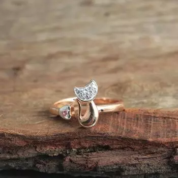 Кубический цирконий с покрытием из розового золота, кольцо с котенком, 100% стерлингового серебра 925 пробы, женские украшения 5 розового золота