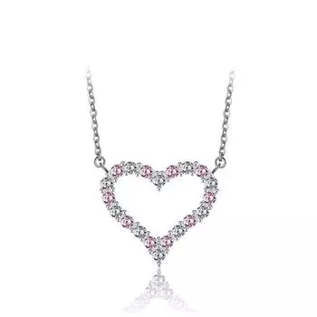 Кубический металл Аллергия и обесцвечивание Розовый [IUHA] [Открытое сердце] Ожерелье, Цирконий, Женский аксессуар, Профилактика,