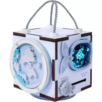 Кубик для занятий занятостью Деревянный кубик для занятий с ручкой, доска для занятий Бизи-доска, игрушка Монтессори для малышей, обучение основным жизненным навыкам для детей 36 месяцев 10*10*10cm синий