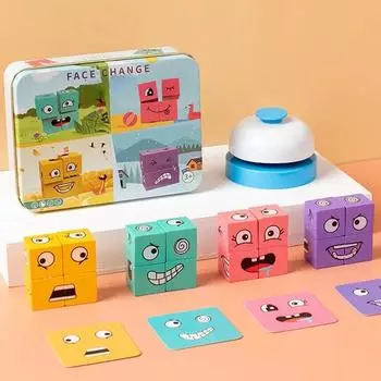 Кубик с меняющимися гранями, настольная игра, деревянная головоломка, Монтессори, выражение, деревянные блоки для детей, настольная игра «Битва»