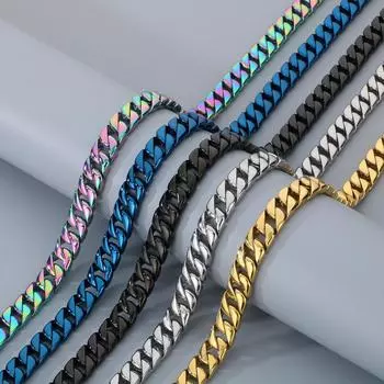 Кубинская цепочка длиной 50/60 см шириной 12 мм, ожерелья для мужчин, однотонная цепочка из нержавеющей стали на шею, вечерние мужские ювелирные изделия, подарки, 5 цветов 50CM серебряный