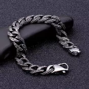 Кубинский браслет-цепочка из нержавеющей стали 316L шириной 12 мм, мужские винтажные мужские браслеты, мужские ювелирные изделия викингов, повязка на руку, подарки на день рождения бойфренда 18CM