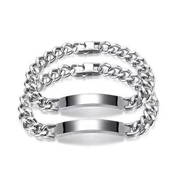 Кубинский браслет из нержавеющей стали для мужчин и женщин, модный глянцевый браслет из титановой стали с изогнутой биркой, браслет для пары, серебряные украшения для женщин women 19cm серебряный