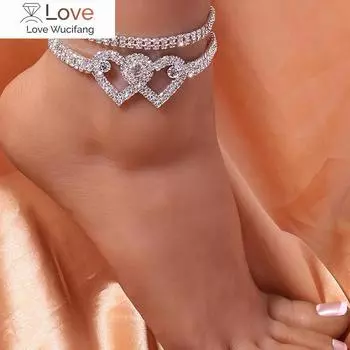 Кубинский браслет на щиколотку со стразами в форме сердца, цепочка на щиколотку с ледяным цветком, украшение на ногу 20cm