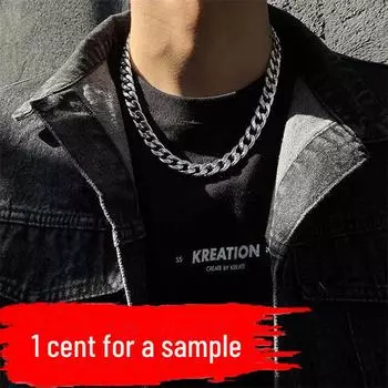 «Кубинское мужское ожерелье из титановой стали серебристого оттенка»: Неувядающая, модная хип-хоп-цепочка