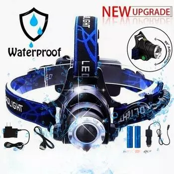 KUCLUT Обновленная светодиодная фара T6 Налобный фонарь для рыбалки Открытый ночной светильник 1 Headlamp+2 batteries чёрный