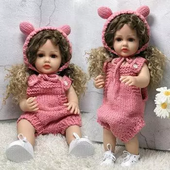 Кудри волос Reborn Baby Doll для девочек, полностью силиконовое виниловое тело из KEIUMI, 22 дюйма, косплей, принцесса, детские подарки на день рождения, Рождество 22 inch about 55 cm синий