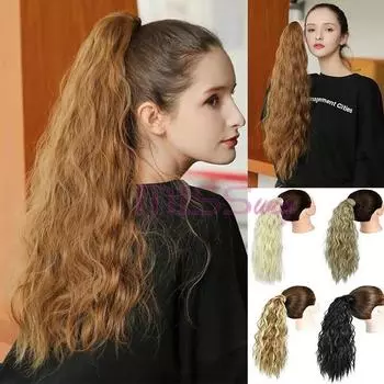 Кудрявый Длинный Хвост Синтетический Шиньон Обернуть на Заколку Наращивание Волос Омбре Коричневый Хвост Пони Светлые Волосы