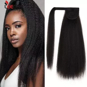 Кудрявый прямой длинный хвостик для наращивания волос 22 дюйма Волшебная паста термостойкая обертка вокруг хвоста яки для чернокожих женщин