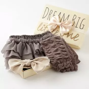 Kufuu Baby Gift для девочек, ярусные шаровары из тюля, хлопок, рубчик, сделано в Японии, серый экрю [3 шт. И НАБОР] (УСТАНОВКА ТОНА)