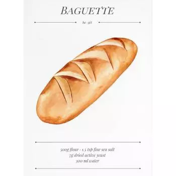 Кухня Еда Хлеб Круассан Французская пекарня Рецепты Арт-постер Холст Живопись Настенные принты Картина для гостиной Домашний декор 21cm30cm NoFrame