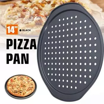Кухня Главная Углеродистая сталь с ручками Кулинарный инструмент Противень для выпечки Хрустящая корочка Пицца Пицца Сковорода 14inch