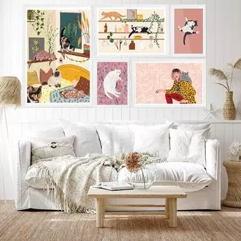 Кухня Кот Животное Настенная Живопись Холст Картина Смешные Кошки Плакаты и Принты Винтажная Настенная Картина Для Гостиной Декор Cuadros 21x30cm No Framed