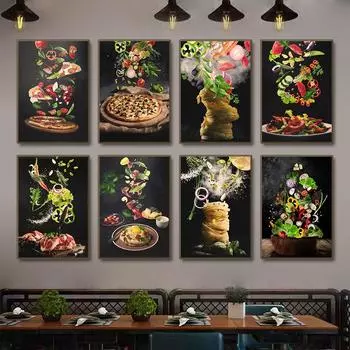 Кухня плакат пицца стейк салат гамбургер картина ресторан настенная художественная печать западная еда живопись 21cm30cm NoFrame