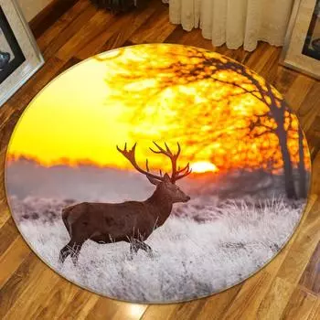 Кухня, ванная комната, пол, водонепроницаемый ковер, коврик с животными, оленями, сумерками, лесной пол, противоскользящий ковер, круглый коврик для комнаты 40