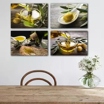 Кухня винтажная настенная живопись на холсте зеленые оливки с веткой и натуральным оливковым маслом постеры с принтами Декор для ресторана 21X30cm No Frame