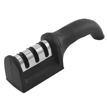 Кухонная 3-сегментная точилка для ножей, бытовая многофункциональная ручная трехцелевая черная точильный камень чёрный