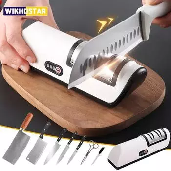Кухонная электрическая точилка для ножей, многофункциональная автоматическая профессиональная точилка для кухонных ножей, бытовая точилка для ножей жёлтый
