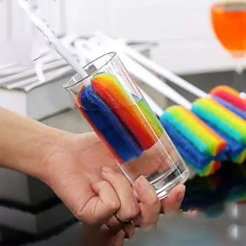 Кухонная чашка Радужная губка Щетка для чистки Губка Кружка Стеклянная длинная ручка Чистящая бутылка для воды Посуда Моющие принадлежности Ювелирные аксессуары разноцветный